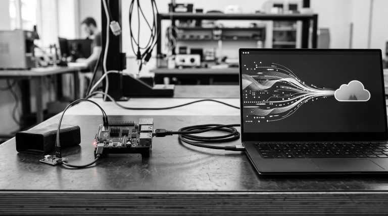 Monochrome technical illustration for Send Raspberry Pi Sensor Data to a REST API