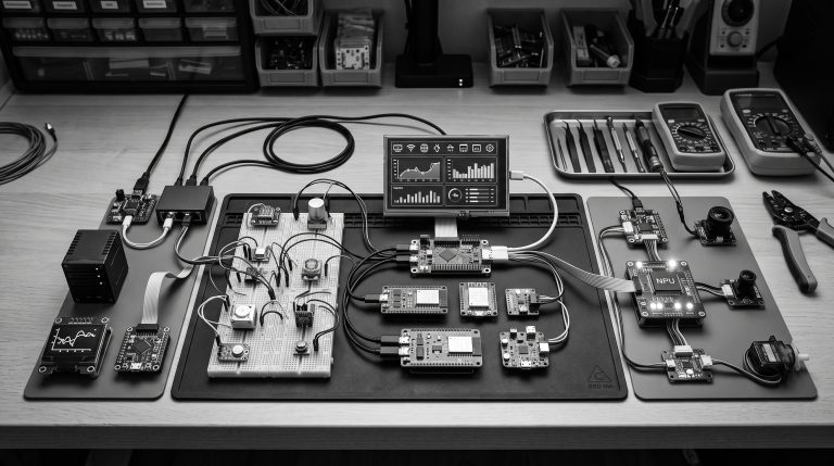 Monochrome technical illustration for Example Projects