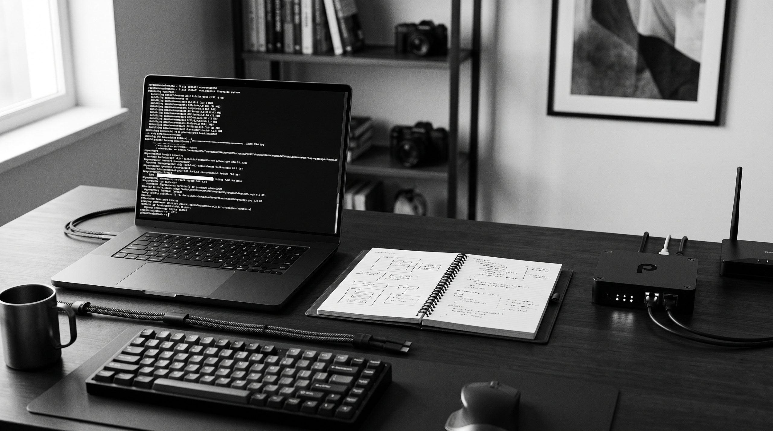 Monochrome technical illustration for Install the Meow SDK